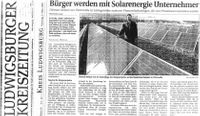 Pattonville-Solar Ludwigsburger Kreiszeitung Artikel zum Bürgerprojekt Photovoltaik vom 03.03.2007